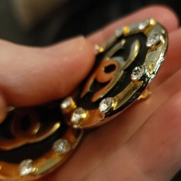 Chanel LARGE Vintage Gold-Plated Strass Crystal Interlocking CC Clip - Picture 15 of 16